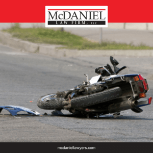 After a motorcycle accident in Jonesboro, a motorcycle lies in the road