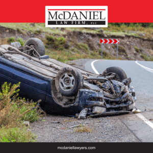 An overturned car after a car accident in Jonesboro, AR