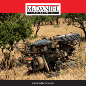 Farming equipment overturned in a field after a large tractor accident